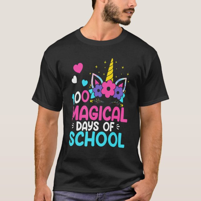100th Day of School Unicorn 100 Magical Days Teach T-Shirt (Vorderseite)