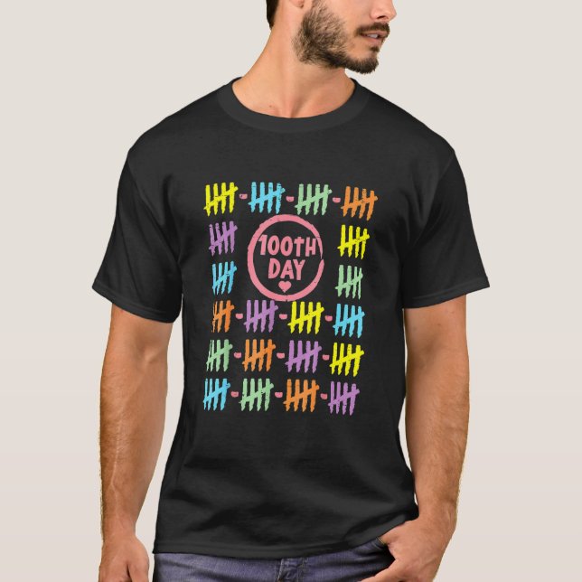 100th Day Rainbow Lines Tally Marks 100 Days Of Sc T-Shirt (Vorderseite)