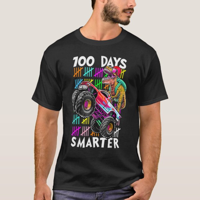 100th Day Smarter Dinosaur T Rex Monster Truck Boy T-Shirt (Vorderseite)