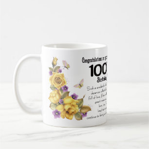 100th Geburtstags-gelbe Rose und Kaffeetasse
