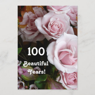 100th Geburtstags-Partei-Rosa-Rosen-Blumenstrauß Einladung