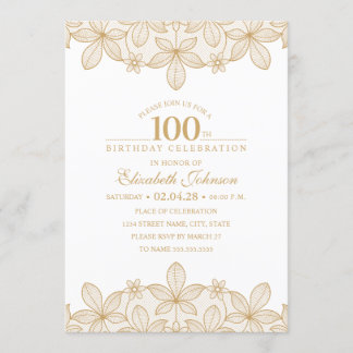 100th Geburtstags-Party-einzigartige goldene Einladung