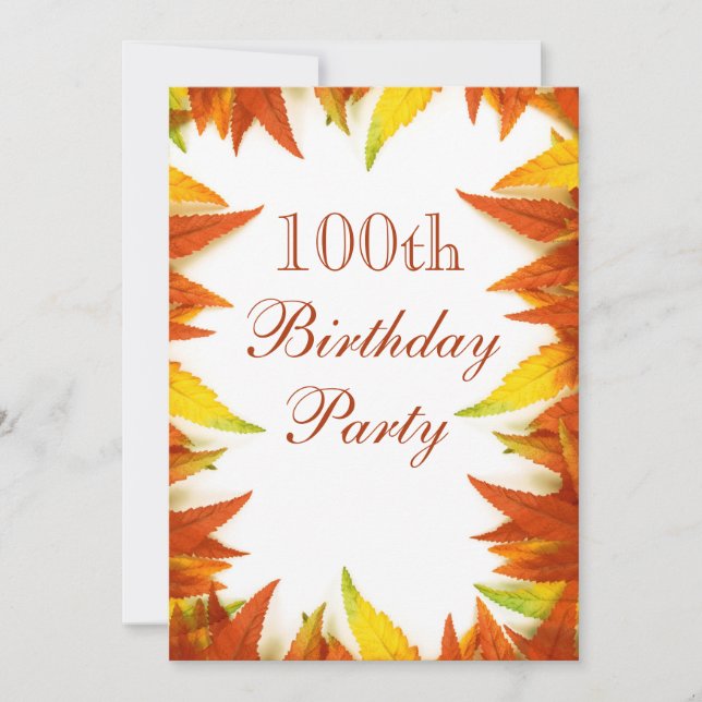 100th Geburtstags-Party-Herbst/Herbstlaub Einladung (Vorderseite)