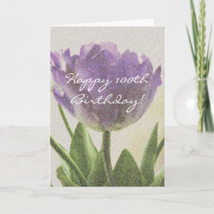 100th Geburtstagskarte mit lila Tulpe-Blumen Karte