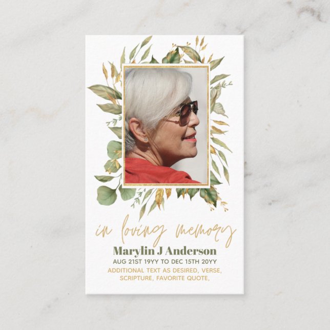 100x Budget Greenery Foto Beileid Beerdigung Gebet Visitenkarte (Vorderseite)