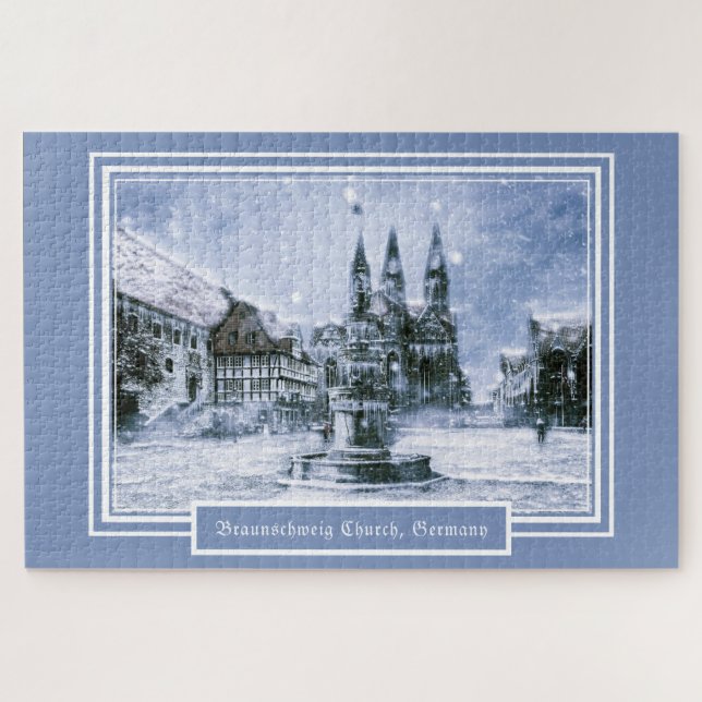 1014 Stücke Braunschweiger Kirche Winterschnee Puzzle (Horizontal)