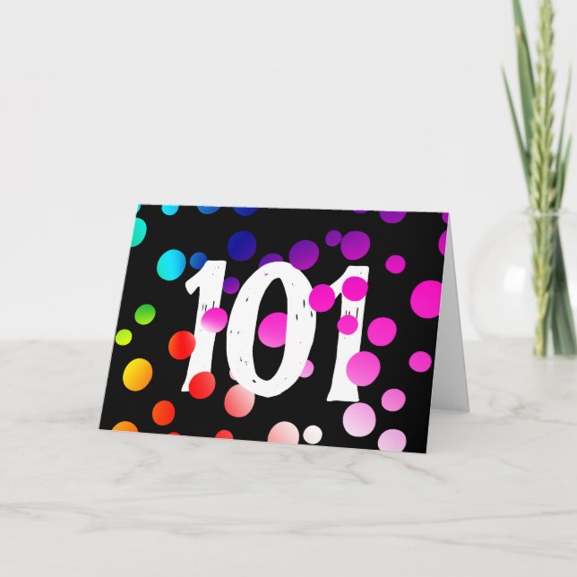 101. Geburtstag Rainbow Dots auf Black Karte (Vorderseite)