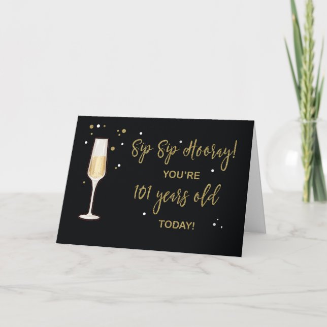 101-jähriger Champagner-Glitzer Karte (Vorderseite)