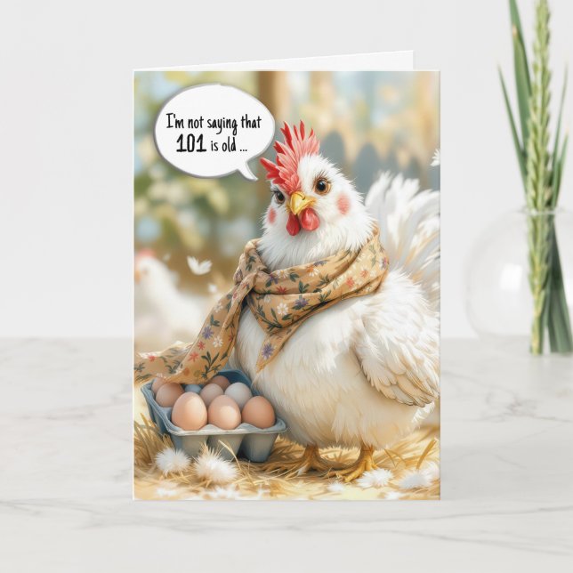 101st Birthday Hen With Eggs in Carton Karte (Vorderseite)