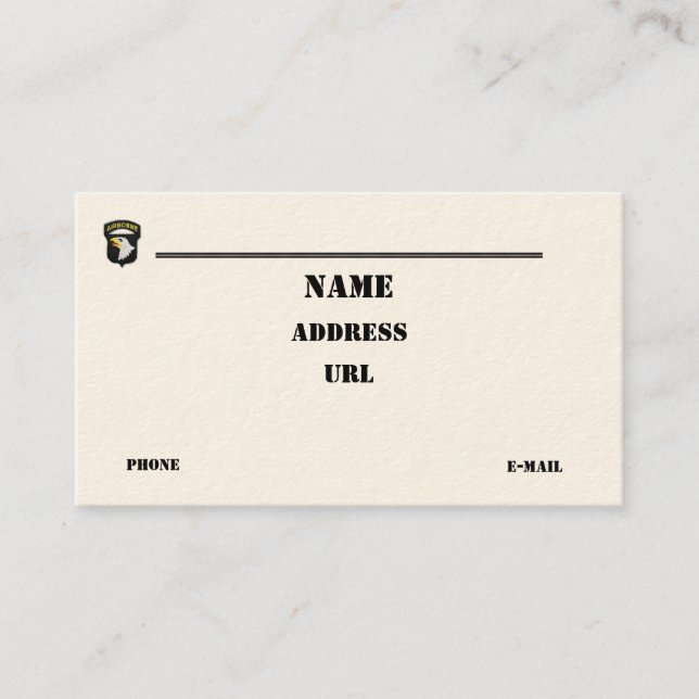 101st Im Flugzeug Abteilung untersucht Visitenkarte (Vorderseite)