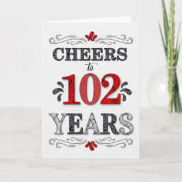 102. Geburtstag Cheers in Red White Black Pattern Karte