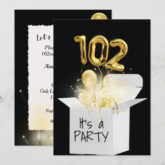 102. Geburtstag Gold Ballons in weißer Box Einladung