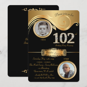 102., Geburtstag Mann 102., Deko der eleganten Kun Einladung