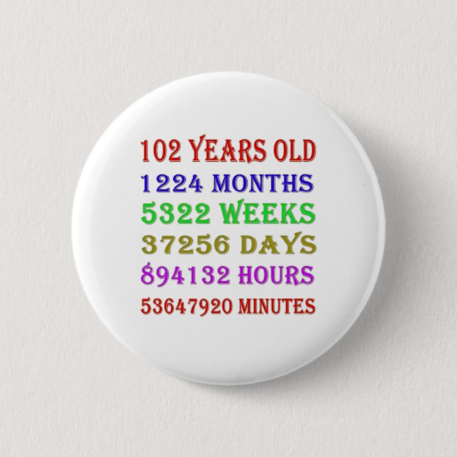 102. Geburtstag - Meilensteine Button (Vorderseite)