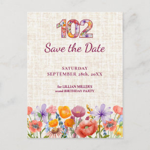 102. Geburtstagsfeier - Wildflower Save-the-Date Ankündigungspostkarte