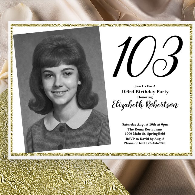 103. Benutzerdefiniertes Foto in Weiß und Gold  Einladung (Von Creator hochgeladen)