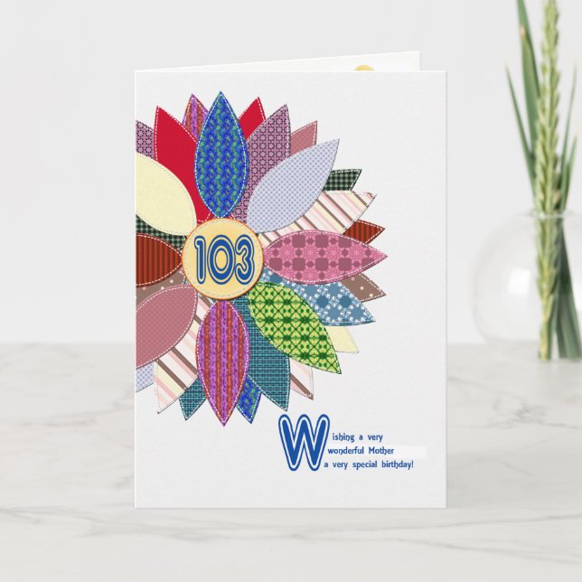 103. Geburtstag für Mutter, genähte Blume Karte (Vorderseite)