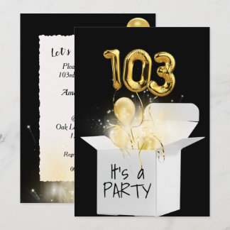 103. Geburtstag Gold Ballons in der weißen Box Einladung