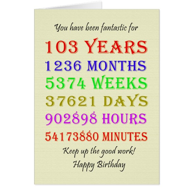 103. Geburtstag - Meilensteine (Vorne)