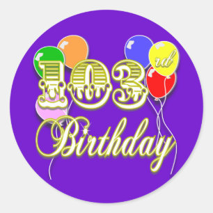 103. Geburtstag mit Ballons Runder Aufkleber