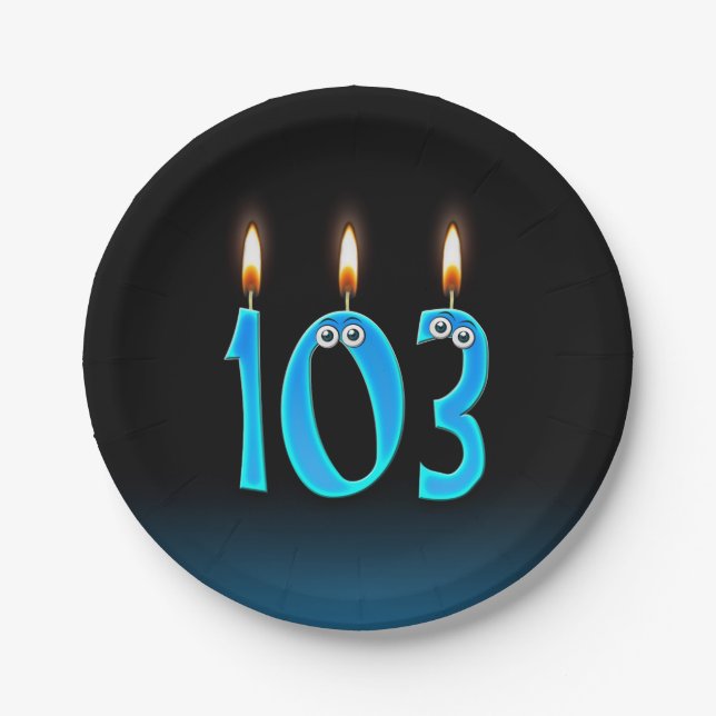 103. Geburtstag mit hellen Kerzenzahlen Pappteller (Vorderseite)