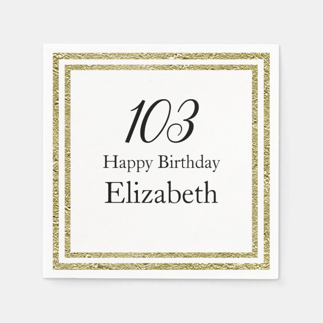 103. Geburtstag weiße und goldene Serviette (Vorderseite)