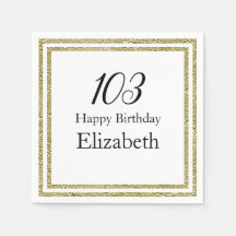 103rd Birthday White and Gold Napkin