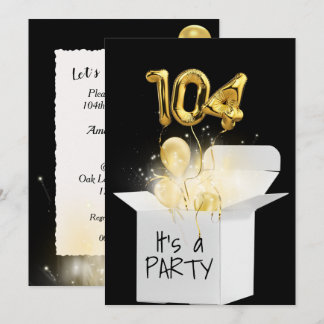 104. Geburtstag Gold Ballons in weißer Box Einladung