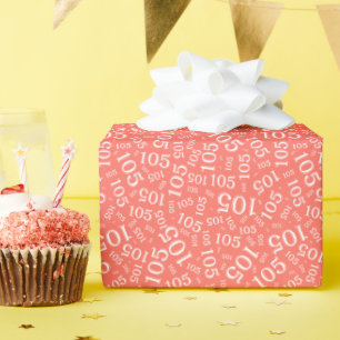 105. Geburtstag Koralle/Weiß Zufallszahlenmuster Geschenkpapier