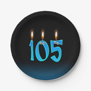 105. Geburtstag mit hellen Kerzenzahlen Pappteller
