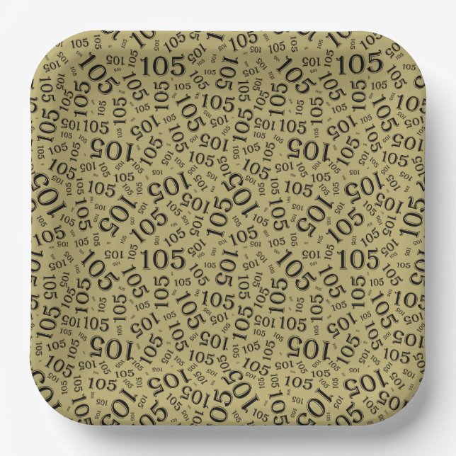 105. Geburtstag Schwarz/Gold/Weiß Random Muster Pappteller (Vorderseite)