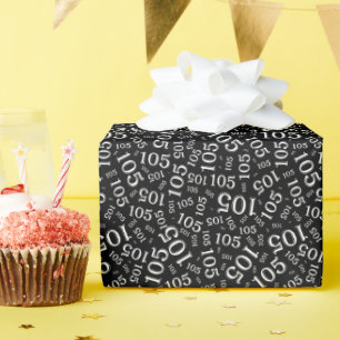 105. Geburtstag Schwarz/Weiß Zufallszahlenmuster Geschenkpapier