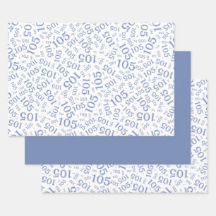 105. Geburtstag Zufallszahlenmuster Blau/Weiß Geschenkpapier Set