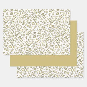 105. Geburtstag Zufallszahlenmuster Gold/Weiß Geschenkpapier Set