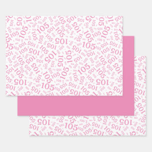 105. Geburtstag Zufallszahlenmuster Rosa/Weiß Geschenkpapier Set