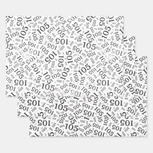 105. Geburtstag Zufallszahlenmuster Schwarz/Weiß Geschenkpapier Set