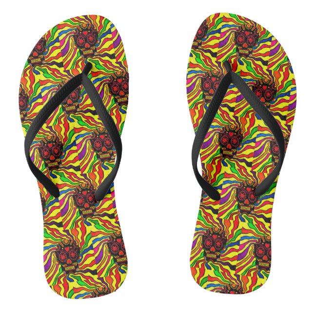 105 - Neon Skull Flip Flops (Fußbett)