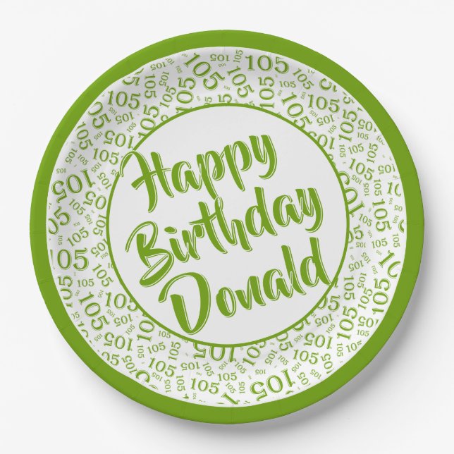 105. Party Random Number Pattern Grün/Weiß Pappteller (Vorderseite)