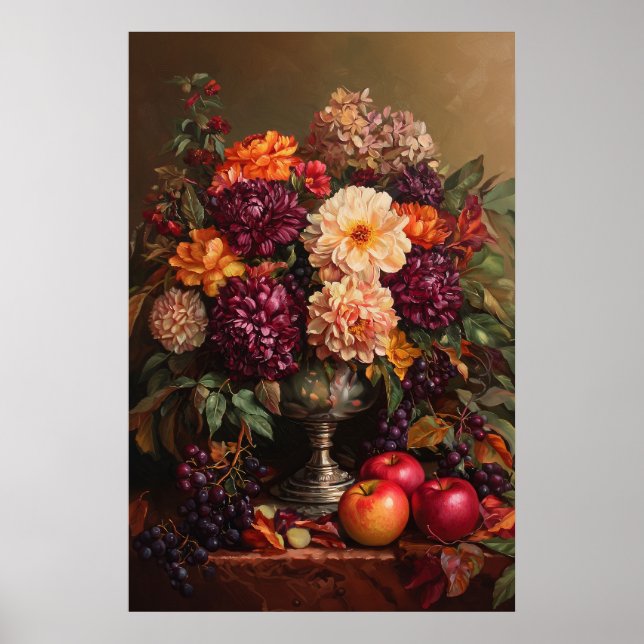 1073 Blume und Äpfel im Herbst Poster (Vorne)