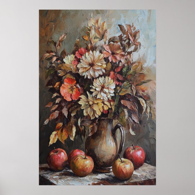 1074 Blume und Äpfel im Herbst Poster (Vorne)