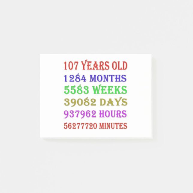 107. Geburtstag - Meilensteine Post-it Klebezettel (Vorderseite)