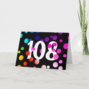108. Geburtstag Regenbogenpunkte auf Schwarz Karte
