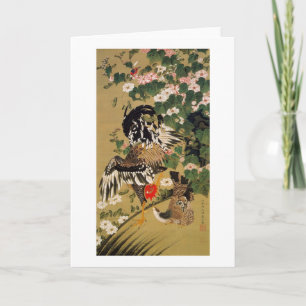 10. 芙蓉双鶏図, 若冲 chinesischer Hibiskus u. Hahn, Karte