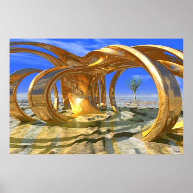 #10-02 Hacienda Sunrise: Goldene 3D-Skulptur Poster (Vorne)