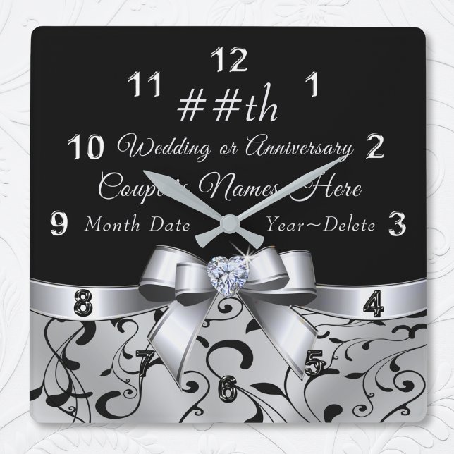 10., 25., 60. Jubiläumsgeschenke oder JEDES JAHR Quadratische Wanduhr (Personalized Wedding Gift Clock. 60 year wedding anniversary gifts. 75 year, 10 year anniversary. )