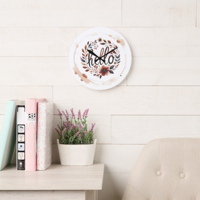 10.75" 'Hello' Boho Round Acrylic Wall Clock  Große Wanduhr (Lesesaal)