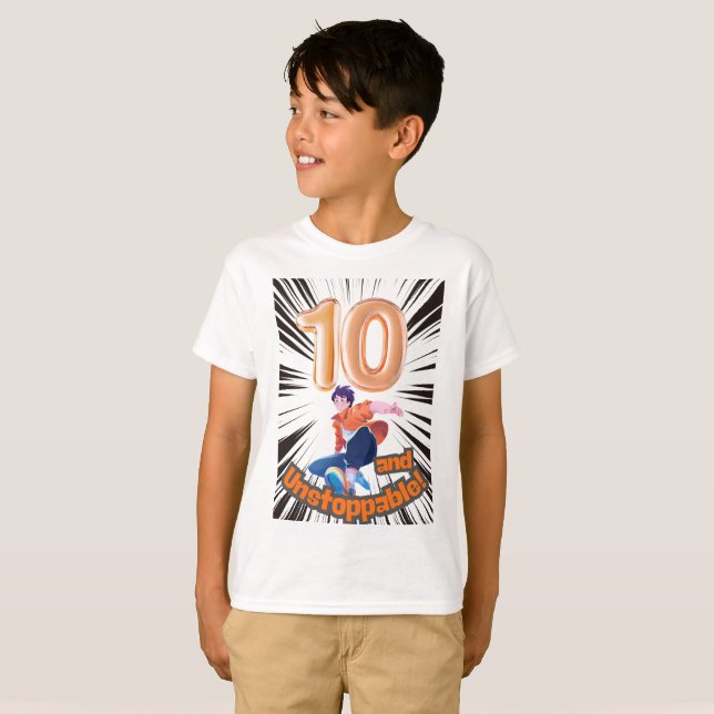 10 and Unstoppable Boys’ Birthday T-Shirt (Vorne ganz)