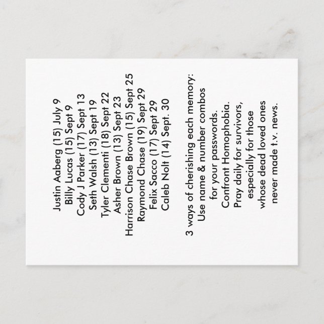 10 Bekannte Dead Bullying Prevention Postcard Postkarte (Vorderseite)