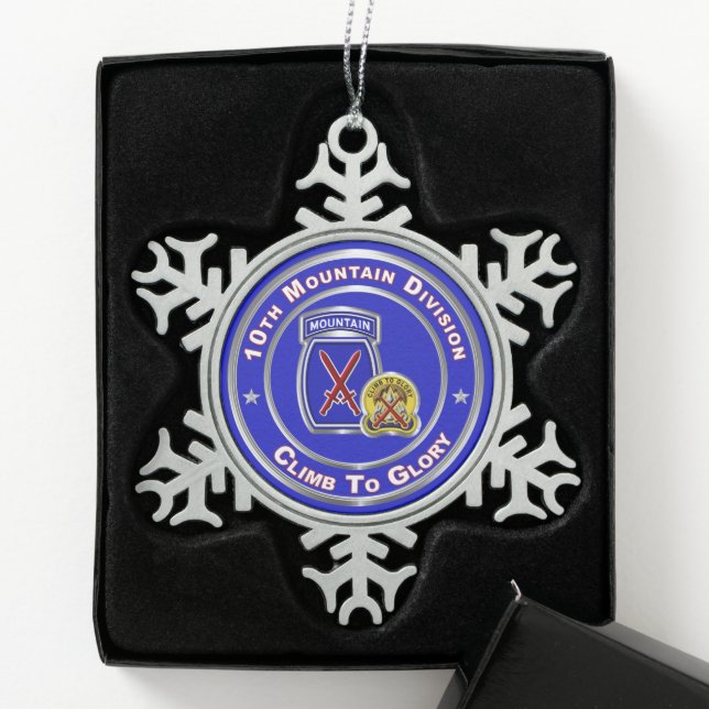 10. Bergabteilung Schneeflocken Zinn-Ornament (Box)