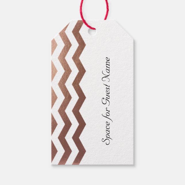 10 Bilingual Chic Rose Gold Zickzack Gast Name Tag Geschenkanhänger (Vorderseite)